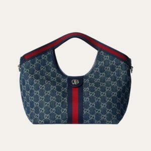 Gucci Giglio Small Tote Bag Blue And White Gg Denim 9.8 Inches 860845 Fafrw 8864