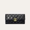 Chanel Cc Logo Long Flap Wallet Gold Black 7.5 Inches