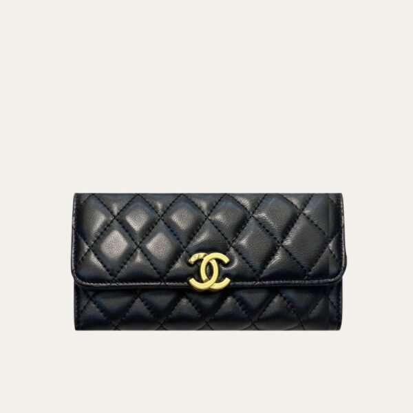 LC-thumbnail-16 Chanel Cc Logo Long Flap Wallet Gold Black 7.5 Inches