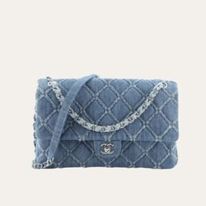 Chanel Cc Chain Flap Quilted Denim Jumbo Blue 9.8 Inches