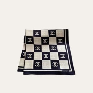 Chanel Square Motif Cc Logo Silk Scarf Black And White 27.6 Inches
