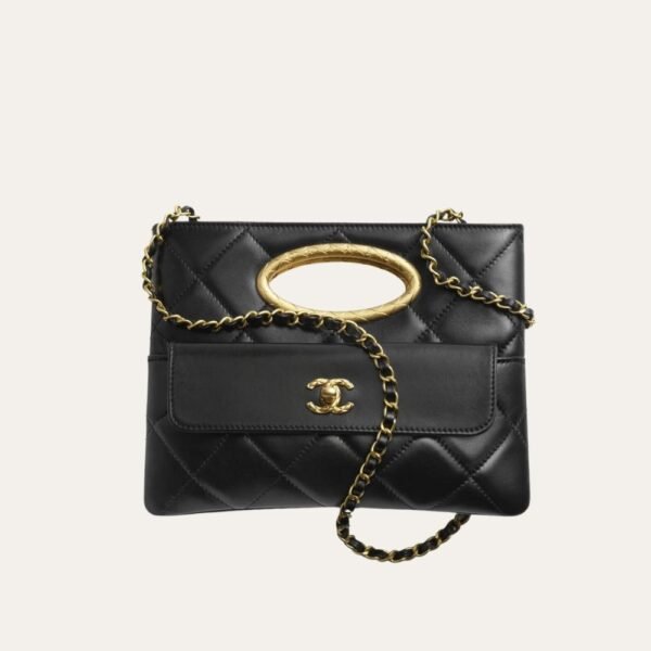 LC-thumbnail-3-4 Chanel Clutch And Gold Plated Metal In Black 9.8 Inches AS5038 B17663 94305