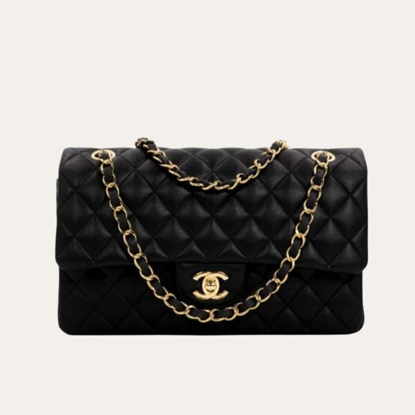 Chanel Classic Flap Black Gold Hardware 9.8 Inches