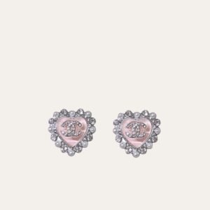 Chanel Heart Motif And Crystal Earrings Pink