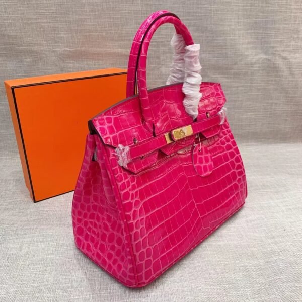 Hermes Birkin 30 Crocodile Gold Toned Hardware Dark Pink 30Cm
