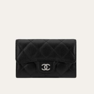 Chanel Classic Card Holder Grain Leather Black With Silver Hardware 4.3 Inches Ap0214 Y01588 C3906