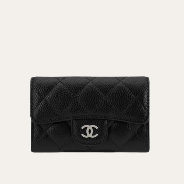 Chanel Classic Card Holder Grain Leather Black With Silver Hardware 4.3 Inches Ap0214 Y01588 C3906