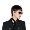 Gucci Oval Frame Sunglasses Black With Gold Toned Metal Frame