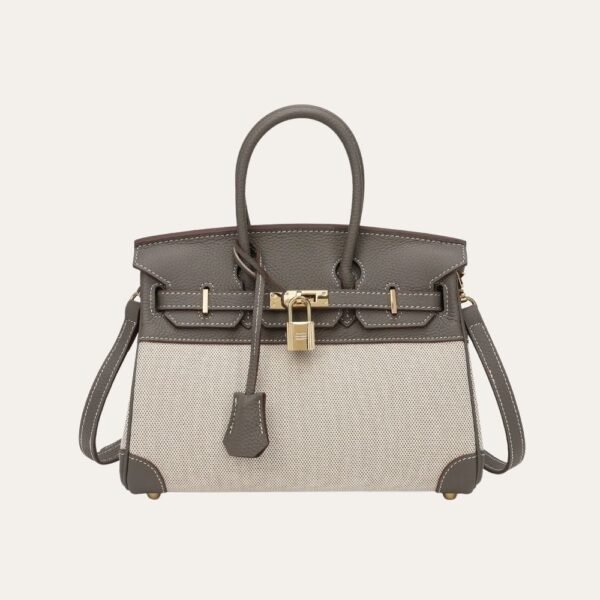Hermes Birkin 25 Two Tone Toile Canvas Gold Hardware Grey 25Cm
