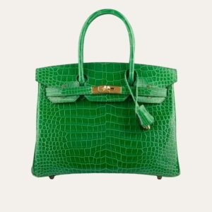 Hermes Birkin 30 Crocodile Gold Toned Hardware Dark Green 30Cm