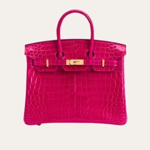 Hermes Birkin 30 Crocodile Gold Toned Hardware Dark Pink 30Cm