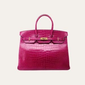 Hermes Birkin 25 Crocodile Gold-Toned Hardware Dark Pink